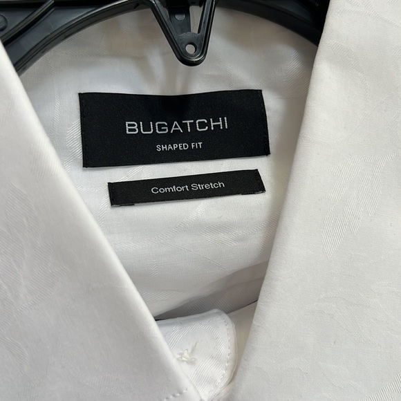 BUGATCHI WHITE PATTERN SHAPED FIT LONG SLEEVES SHIRT. - Picture 11 of 12